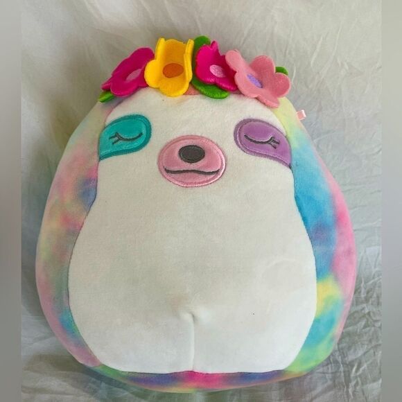 10” Gretchen The Sloth Floral Squishmallow Flower Crown Tie Dye - Picture 1 of 5
